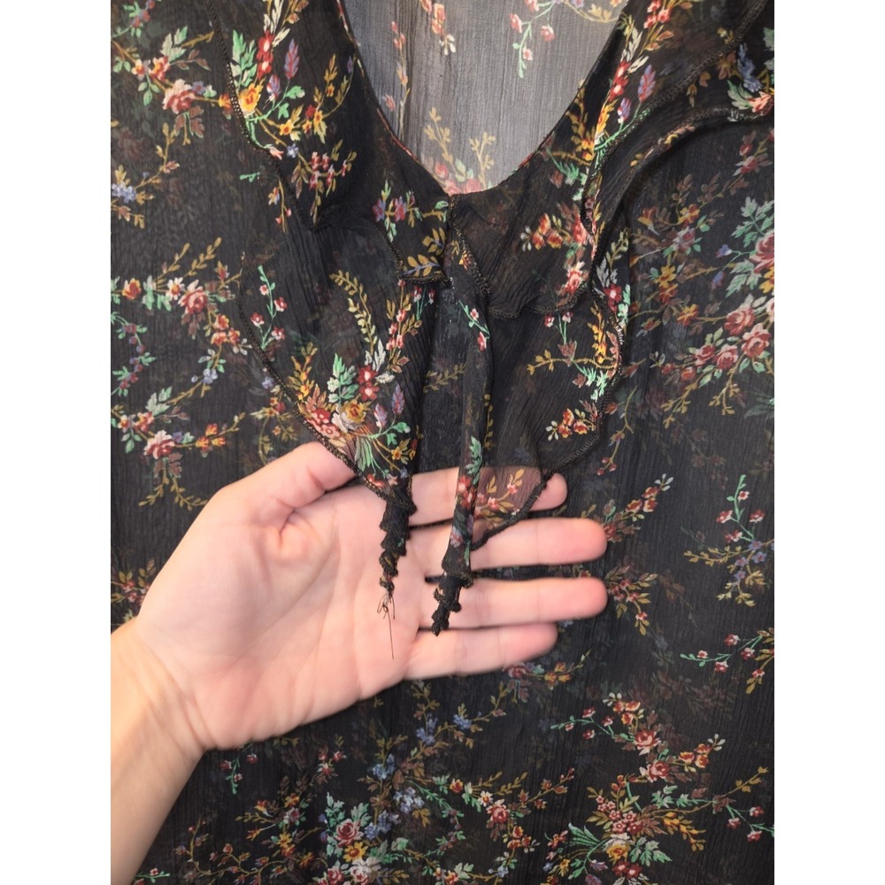 Sundance Black Floral Mist in the Meadows Dress Cause Sheer Prairie Dress. M - Picture 6 of 6